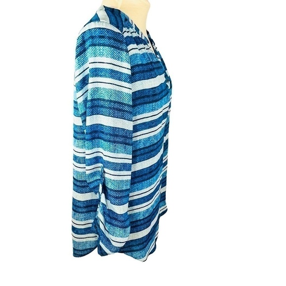 Zac & Rachel Blue Stripe Geometric Long sleeve Blouse Tulip Hem Sz M - Picture 5 of 13